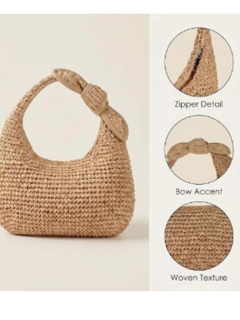 Straw Hobo Bag Women’s Summer Beach Shoulder Purse Handmade Vacation Tote - Picture 3 of 7